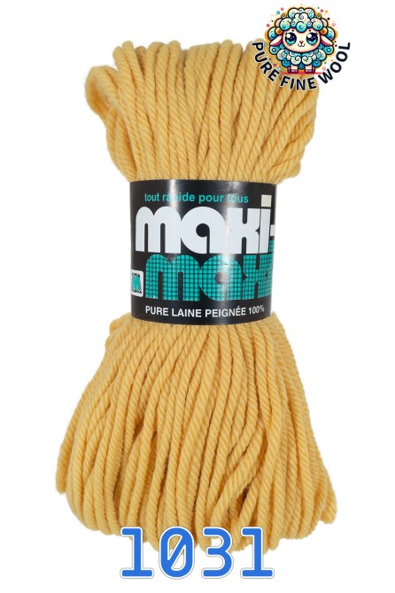 MAXI-MAXI, PURE FINE WOOL YARN, 1031 LIGHT YELLOW, 4PLY, WORSTED, SUPER BULKY, 120m/200gr