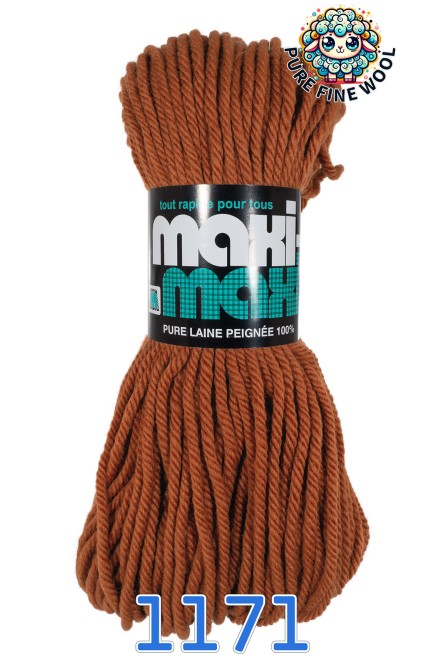 MAXI-MAXI, PURE FINE WOOL YARN, 1171 BROWN-RED, 4PLY, WORSTED, SUPER BULKY, 120m/200gr