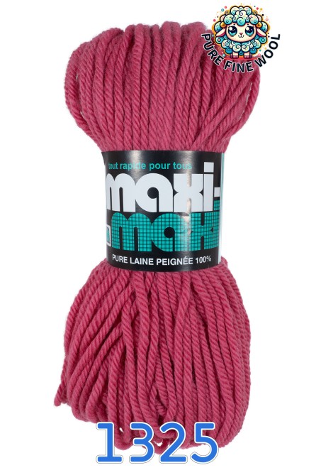 MAXI-MAXI, PURE FINE WOOL YARN, 1325 SAMLON-PINK, 4PLY, WORSTED, SUPER BULKY, 120m/200gr