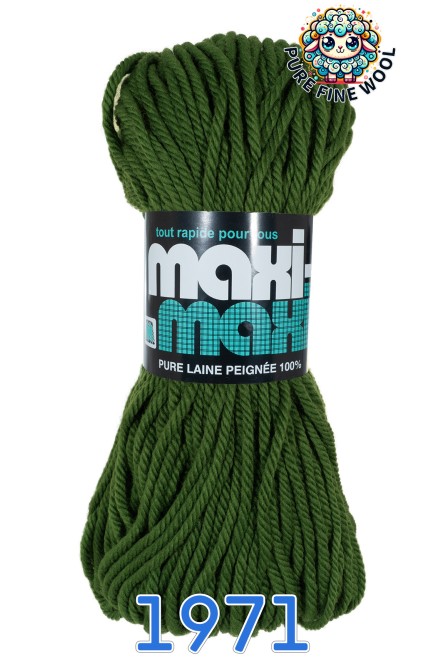 MAXI-MAXI, PURE FINE WOOL YARN, 1971 PINE GREEN, 4PLY, WORSTED, SUPER BULKY, 120m/200gr